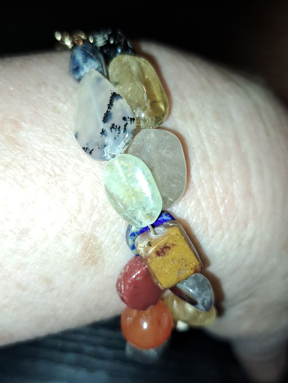 Handcrafted Multi-Gemstone, Multicolor Two Strand Bracelet in Gold